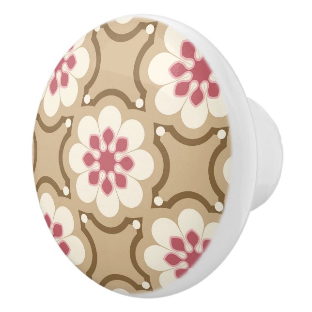Bouton De Porte En Céramique Fleur rose et beige (Droite)
