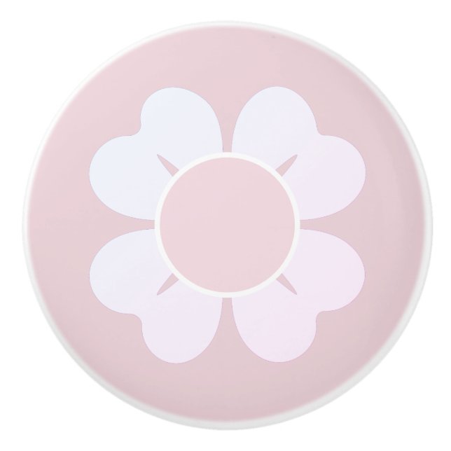 Bouton De Porte En Céramique Fleur rose et blanche délicate (Devant)