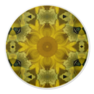 Bouton De Porte En Céramique Fleur soleil éclate dorée
