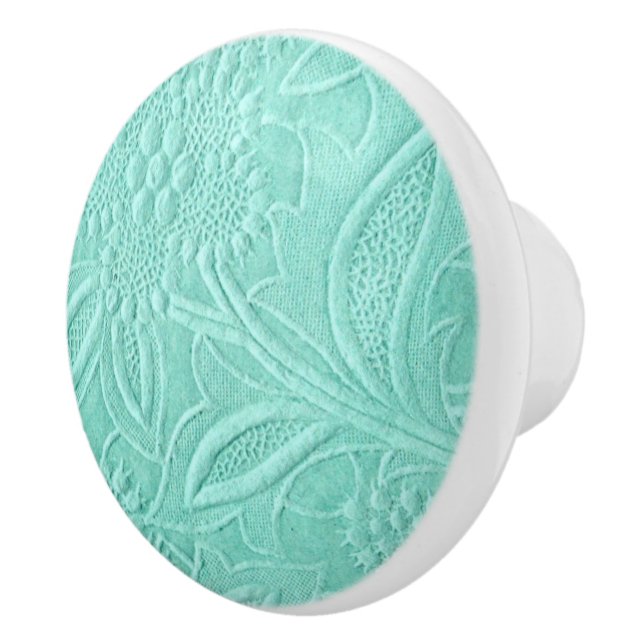 Bouton De Porte En Céramique Fleur verte à la menthe (Droite)