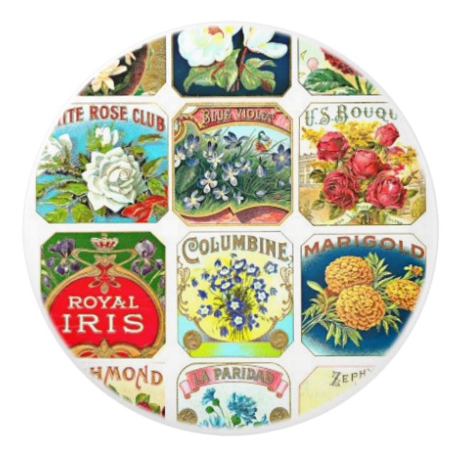 Bouton De Porte En Céramique Fleur vintage Étiquette en céramique Knob (Devant)