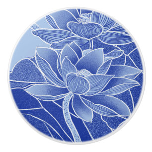 Bouton De Porte En Céramique Fleurs Bleues Modernes Rétro Lotus Mandala Nénupha