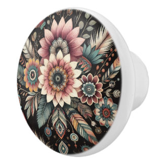 Bouton De Porte En Céramique Fleurs Boho du soir