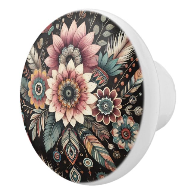 Bouton De Porte En Céramique Fleurs Boho du soir (Droite)