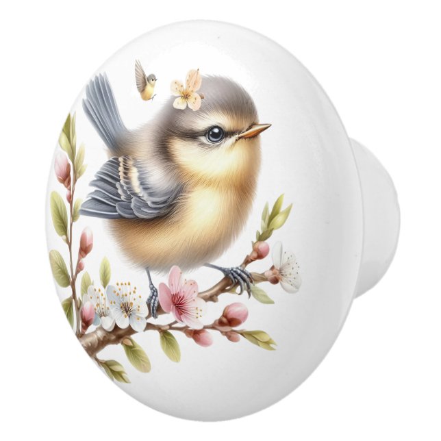 Bouton De Porte En Céramique Fleurs Brown d'oiseaux jaunes gris (Droite)