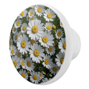 Bouton De Porte En Céramique Fleurs de couvre-feu blanches