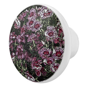 BOUTON DE PORTE EN CÉRAMIQUE FLEURS DE DIANTHUS