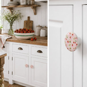 Bouton De Porte En Céramique Fleurs de fraisier à l'aquarelle