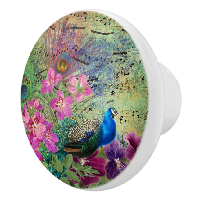 Bouton De Porte En Céramique Fleurs de paon et musique (Droite)