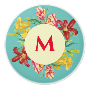 Bouton De Porte En Céramique Fleurs de printemps brillantes et vives Illustrati