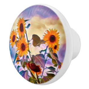 Bouton De Porte En Céramique Fleurs de soleil