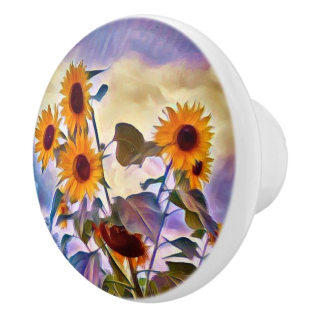 Bouton De Porte En Céramique Fleurs de soleil (Droite)