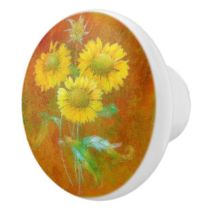 Bouton De Porte En Céramique Fleurs de soleil peintes douces