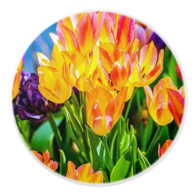 Bouton De Porte En Céramique Fleurs de tulipes - Flourdissant (Devant)