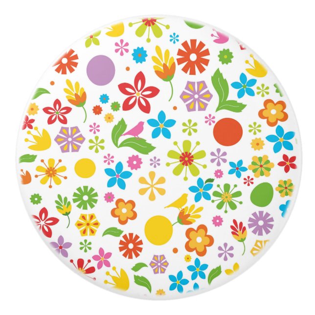 Bouton De Porte En Céramique Fleurs d'été (Devant)