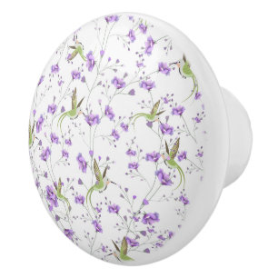 Bouton De Porte En Céramique Fleurs et Oiseaux de Humming