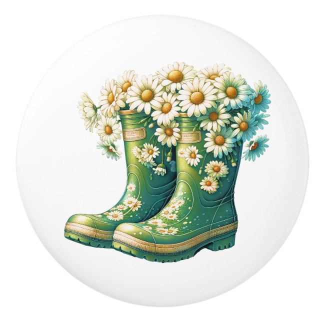 Bouton De Porte En Céramique Fleurs et pousses de jardin (Devant)