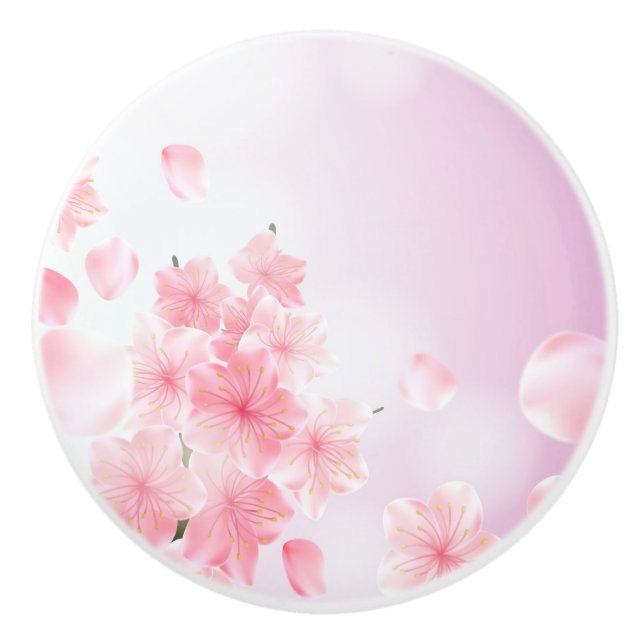 Bouton De Porte En Céramique Fleurs florales roses Feminine Girly (Devant)