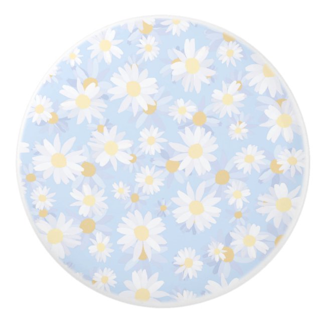 Bouton De Porte En Céramique Fleurs marguerites Bleues Classiques (Devant)
