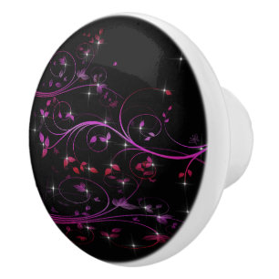 Bouton De Porte En Céramique Fleurs roses chaudes