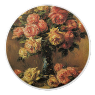 Bouton De Porte En Céramique Fleurs Roses vintages Or Floral Impressionniste