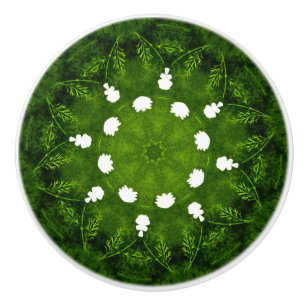 Bouton De Porte En Céramique Fleurs vertes et blanches Florales