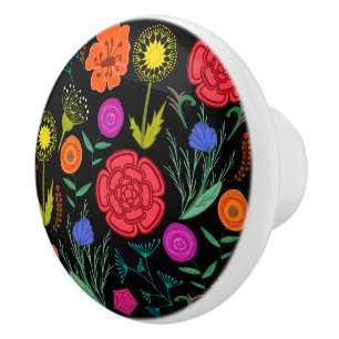 Bouton De Porte En Céramique Fleurs vives et colorées