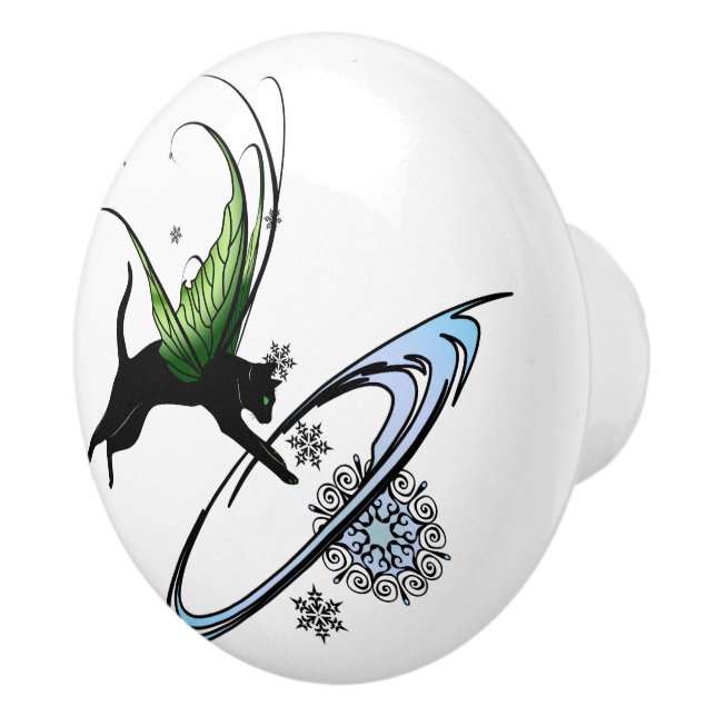 Bouton De Porte En Céramique Flocon de neige de chat cosmique (Droite)
