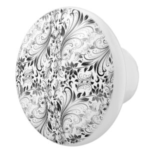 Bouton De Porte En Céramique Floral blanc