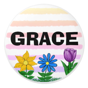Bouton De Porte En Céramique Floral Bleu pourpre Aquarelle Nom