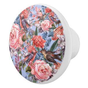 Bouton De Porte En Céramique Floral Blue Arrière - plan Roses Hyacinth Fleurs s