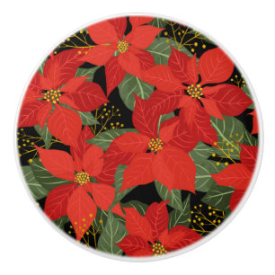 Bouton De Porte En Céramique Floral de Noël de Poinsettia