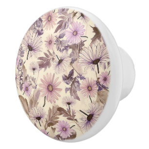 Bouton De Porte En Céramique Floral De Pêche vintage Et De Lavande