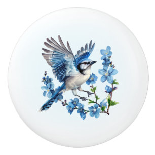 Bouton De Porte En Céramique Floral Jay bleu