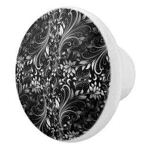 Bouton De Porte En Céramique Floral noir
