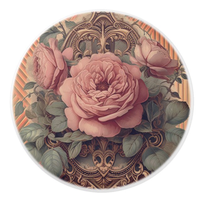 Bouton De Porte En Céramique Floral Orné (Devant)