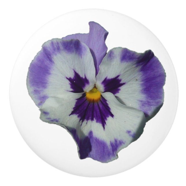 Bouton De Porte En Céramique Floral Purple and White Pansies (Devant)