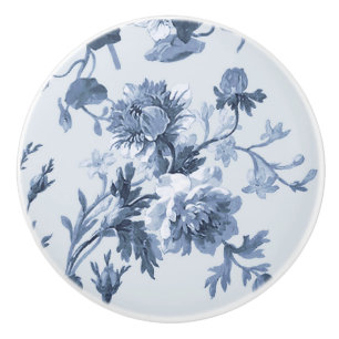 Bouton De Porte En Céramique Floral Vintage Anglais Cottage Dusty Bleu Blanc 3