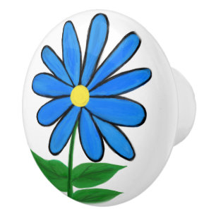 Bouton De Porte En Céramique Flore bleu Jaune Daisy