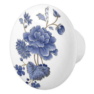 Bouton De Porte En Céramique Flore Bleu Tirage en céramique