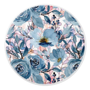 Bouton De Porte En Céramique Flore Classique Élégante Bleu, Mauve, Rose pâle