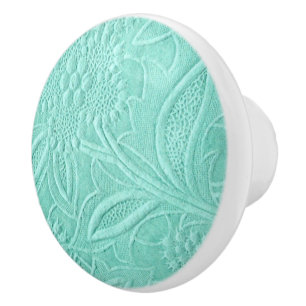 Bouton De Porte En Céramique Flore verte à la menthe