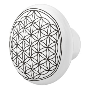 Bouton De Porte En Céramique Flower Of Life - noir clair + votre arrière - plan