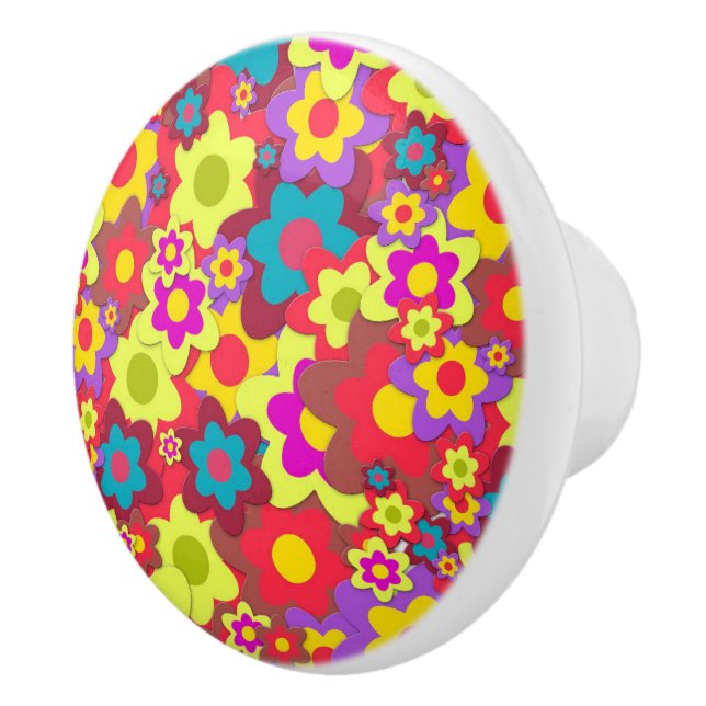 Bouton De Porte En Céramique Flower Power 60s hippy (Droite)