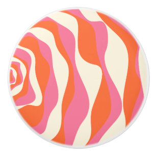 Bouton De Porte En Céramique Flux et Reflux 4 - Rose, Orange et Crème