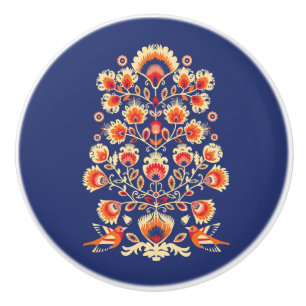 Bouton De Porte En Céramique 💙 💛 🧡 Folklore aux fleurs jaunes et aux o