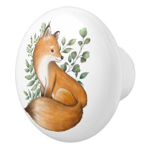 Bouton De Porte En Céramique Forêt de renard forestier Feuilles botaniques