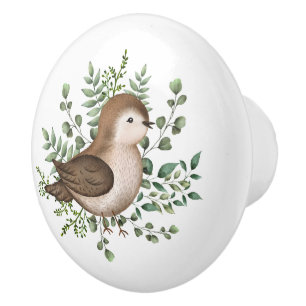 Bouton De Porte En Céramique Forêt d'oiseaux mignonne Verdure Bois Bébé Pépiniè