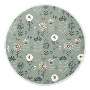 Bouton De Porte En Céramique Forêt Florale Sage Green
