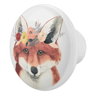 Bouton De Porte En Céramique Fox de forestier de couronne de fleur